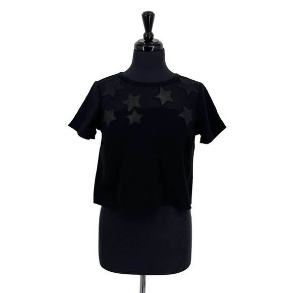 Design Lab Women's Black Star Mesh Short Sleeve Cropped Top Size XS NWOT - Picture 3 of 10